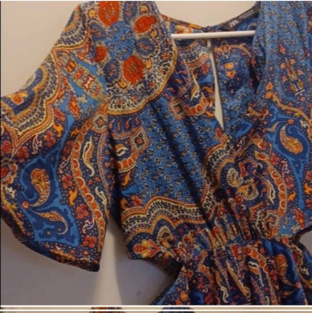 Zara Blue and Orange Paisley Jumpsuit
